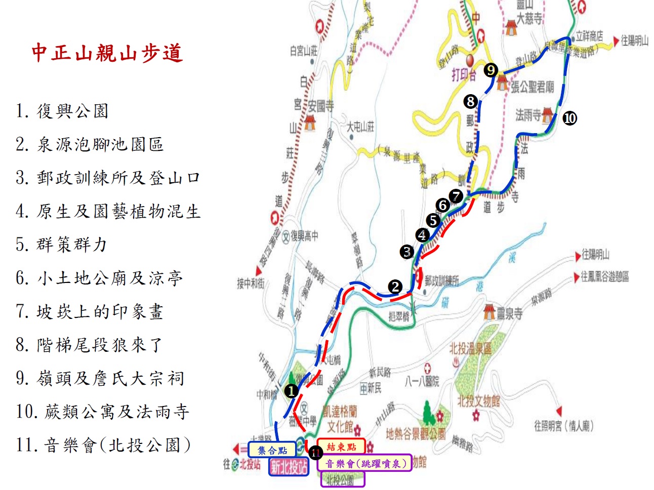 樂活臺北．趣遊步道，106年臺北市步道生態環境解說導覽第一場次，5月27日中正山親山步道活動路線圖。