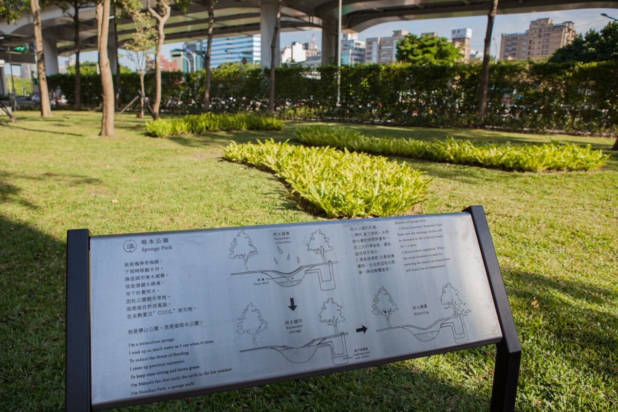 圖3、華山公園-吸水公園解說牌：解說公園如何讓雨水回收再利用