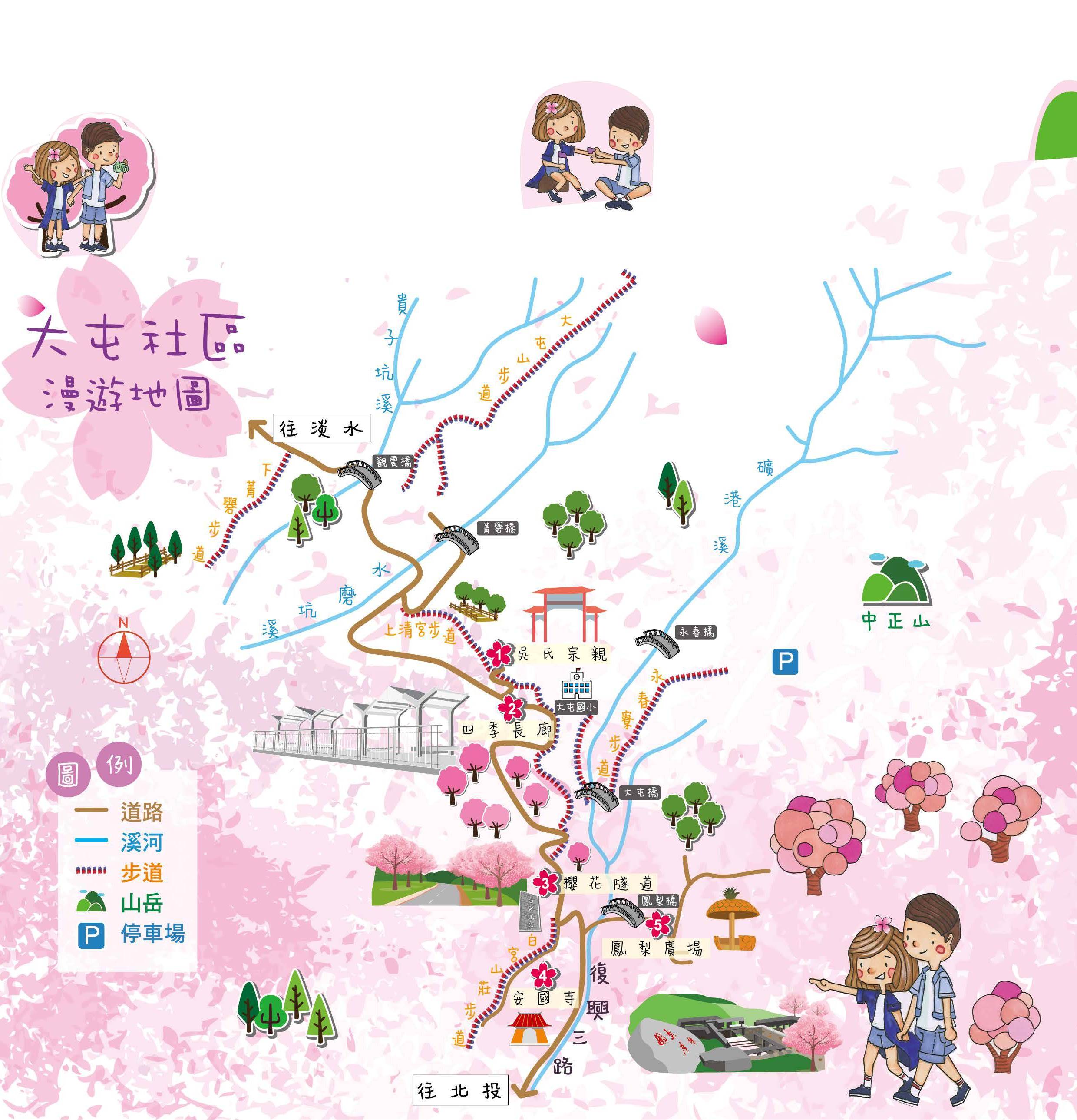 臺北市北投區大屯里復興三路賞櫻路線圖