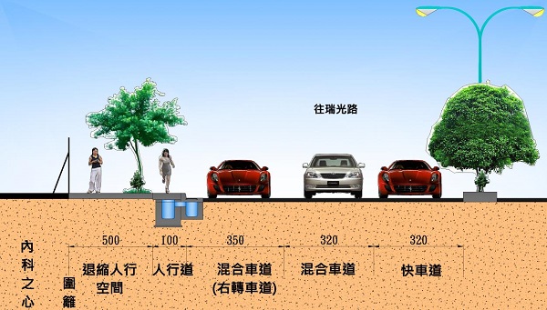 車道及人行道完工斷面圖