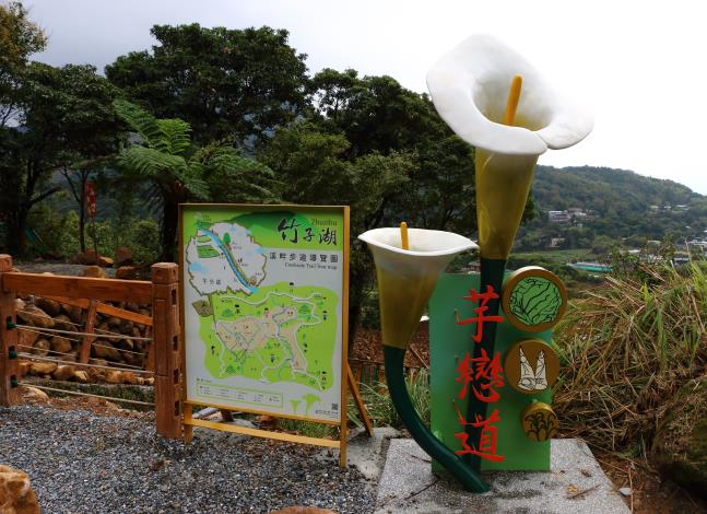 浪漫海芋花作為芋戀道的入口意象，引領人們通往幸福的未來!!	