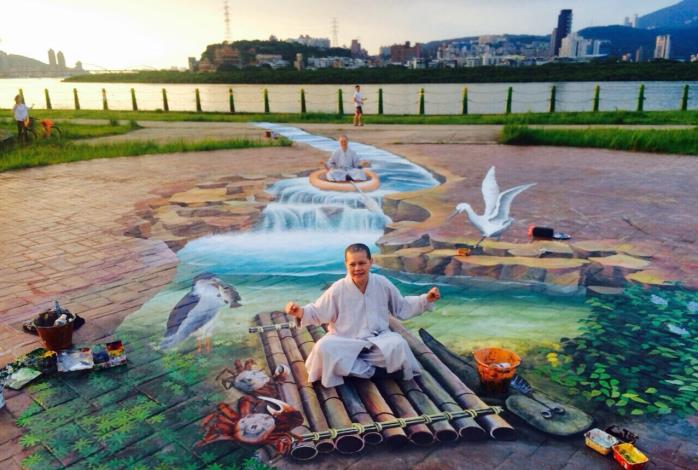 到社子島島頭公園裡融入3D地景藝術中