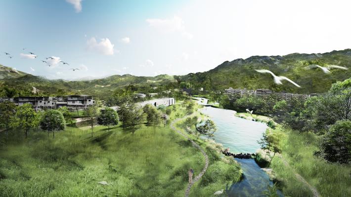 模擬示意圖-坡地植栽與開放水域段
