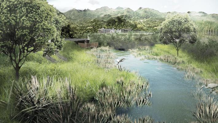 模擬示意圖-濕地植物區與環境教育平台