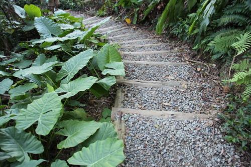 人工搬運、施工更新的原木碎石步道