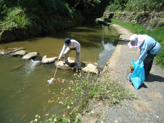 內溝溪水巡守志工沿岸清理內溝溪垃圾活動照片，共4張