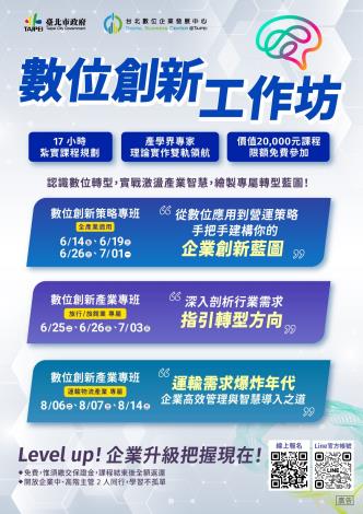 台北數位企業發展中心開辦3梯次「數位創新工作坊」，歡迎台北市企業踴躍報名參加！