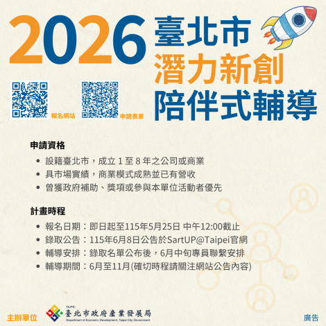 北市府『潛力新創陪伴式輔導計畫』正式啟動