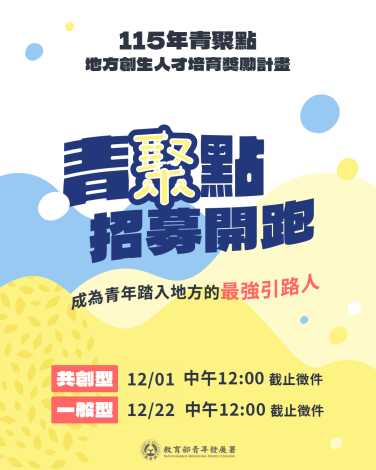 115年「青聚點」地方創生人才培育獎勵計畫
