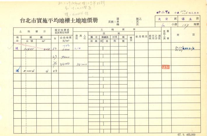 65年重測後地價冊