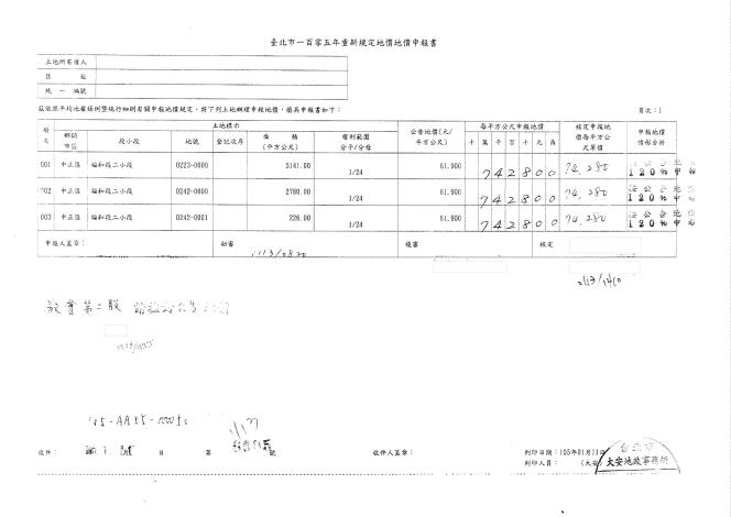 105年地價申報書