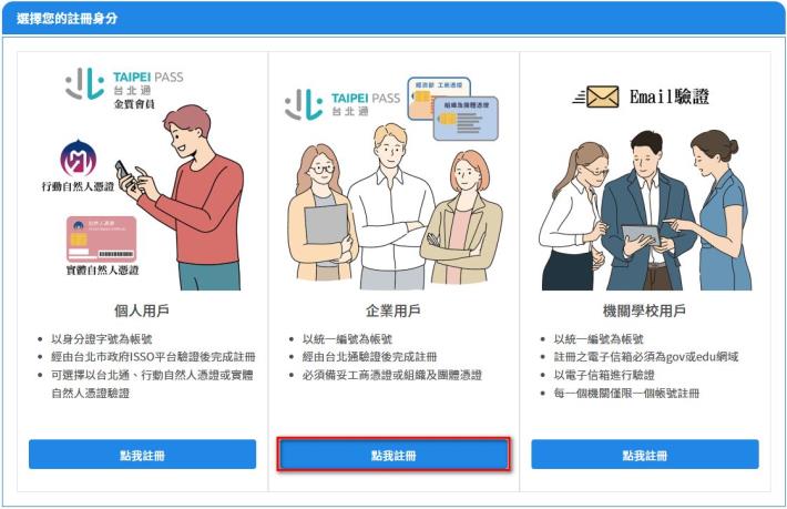 2.選擇企業用戶的「點我註冊」按鈕