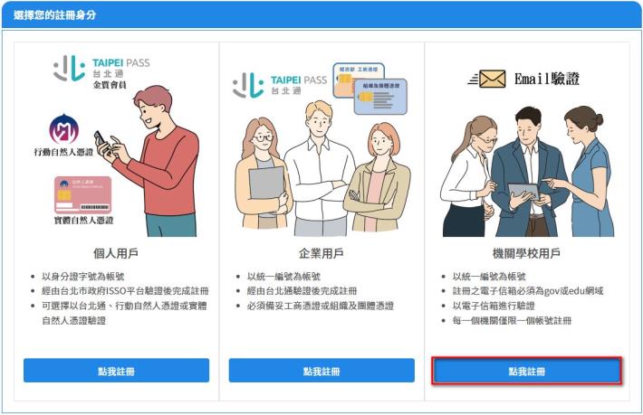 2.選擇機關學校的「點我註冊」按鈕