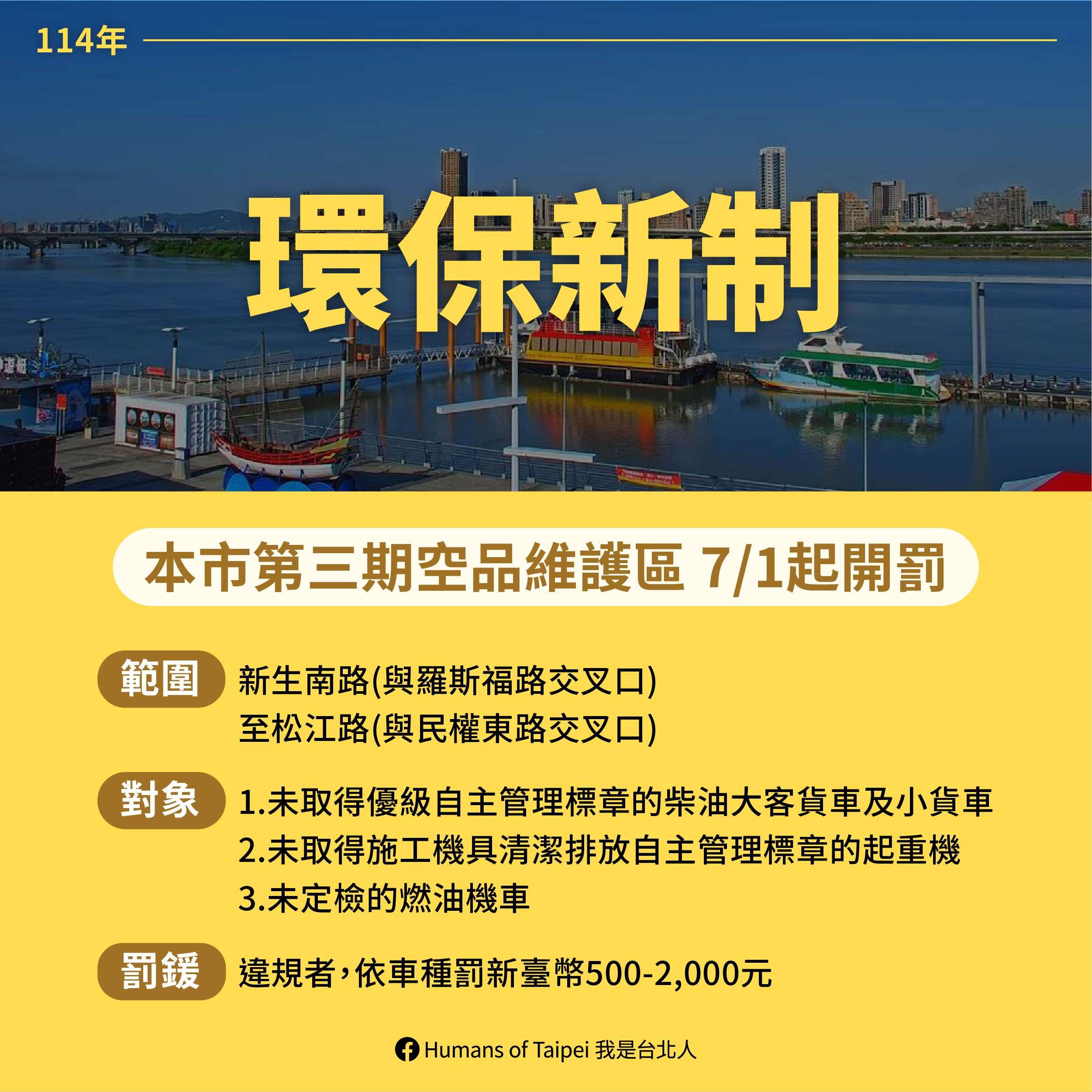 臺北市增設第三期空品維護並於7月1日起開罰