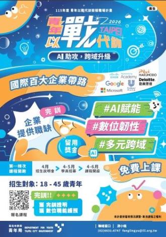 臺北市政府青年局115年度「青年以戰代訓銜接職場計畫」招生海報