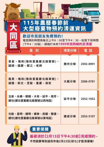 大型廢棄物預約清運資訊(張貼至里公佈欄)
