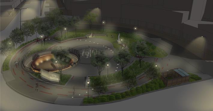 2.建成圓環全區鳥瞰夜間照明模擬圖