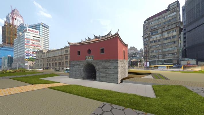 照片8：城門樓木門可啟閉的高度下降廣場模擬圖