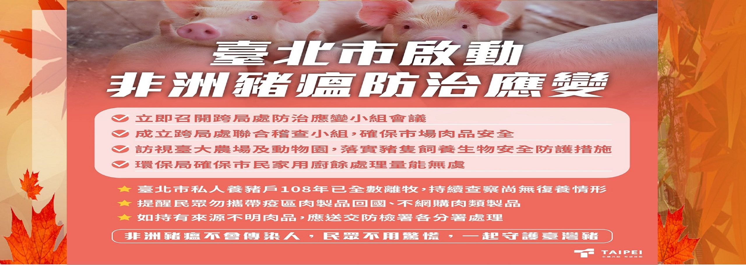 臺北市啟動非洲豬瘟防治應變