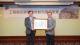 SGS Taiwan Director Hsieh Chen-tao presents the certification, accepted on behalf by Taipei Water Department Deputy Commissioner Chen Ming-chou