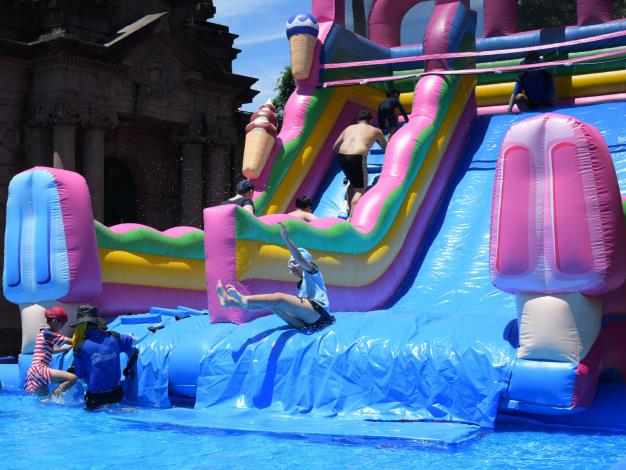 Thrilling water slide action at the Taipei Water Festival