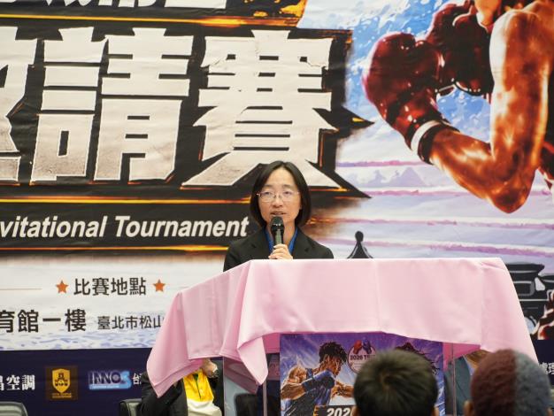 臺北市政府體育局局長游竹萍於開幕典禮上致詞，預祝選手比賽順利、爭取佳績.JPG