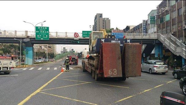 重慶葫東人行陸橋及撞擊陸橋之大貨車