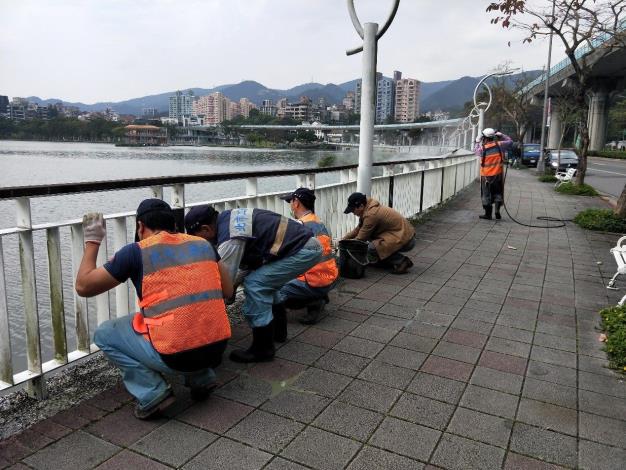 以人工方式逐片除苔
