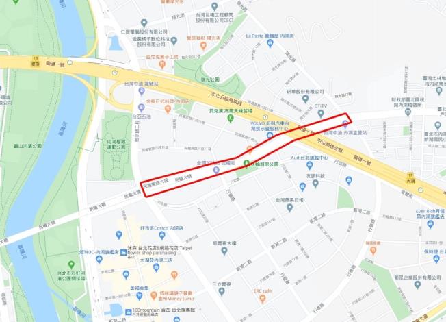 圖1 民權東路六段路面銑鋪施作範圍平面圖