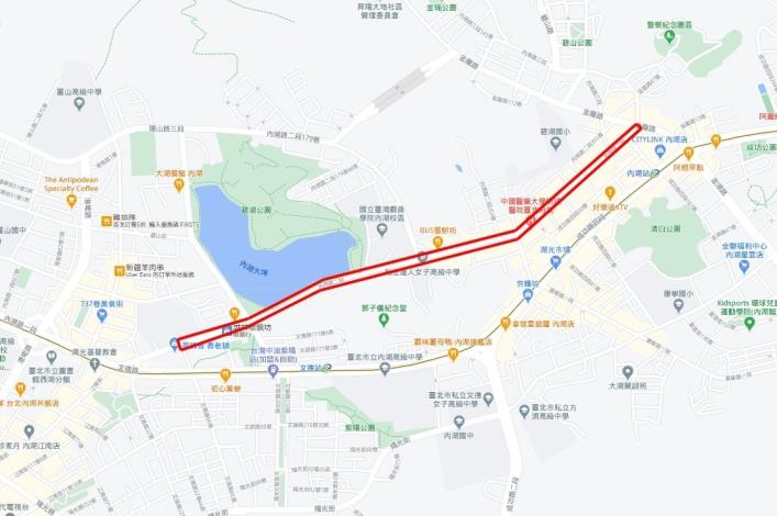 圖1 內湖路二段路面銑鋪施作範圍平面圖