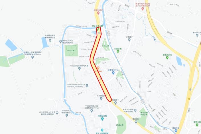 圖1 研究院路二段路面銑鋪施作範圍平面圖