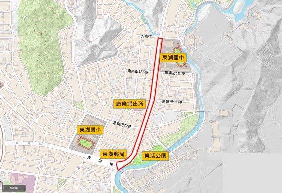 圖1 康樂街路面銑鋪施作範圍平面圖