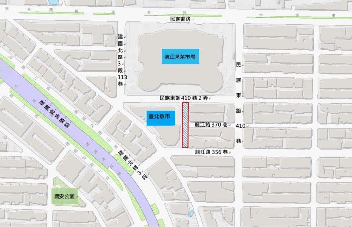 圖1臺北魚市後巷(民族東路410巷2弄至龍江路356巷)路面更新範圍
