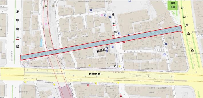 圖1撫順街(中山北路2段至承德路3段)路面更新範圍