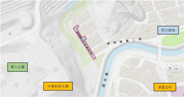 圖1研究院路2段182巷107弄（182巷至182巷107弄）平面位置圖