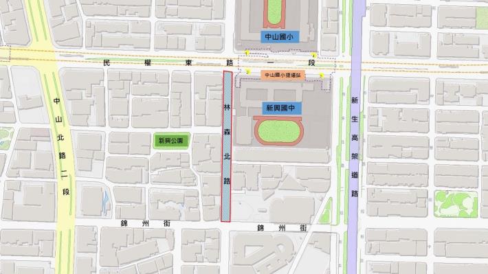 圖1林森北路(民權東路至錦州街)路面更新範圍