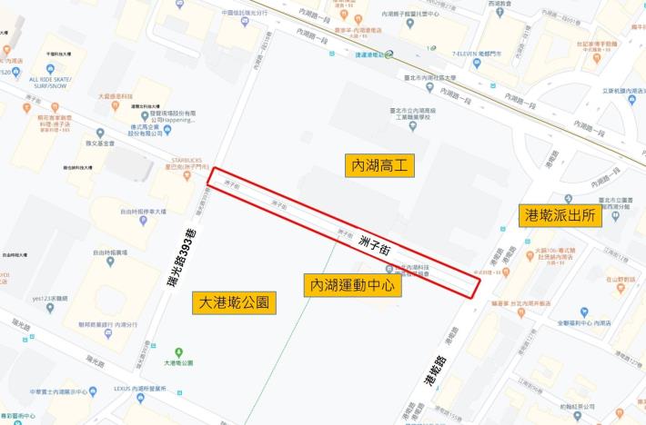 圖1 洲子街路面銑鋪施作範圍平面圖