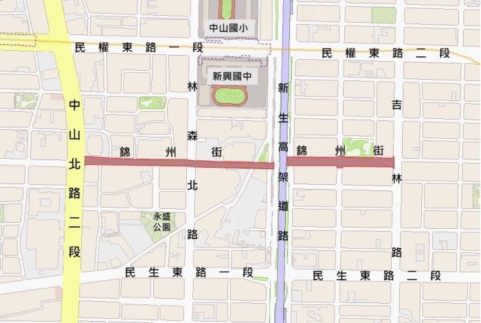 圖1錦州街(吉林路至中山北路)路面更新範圍