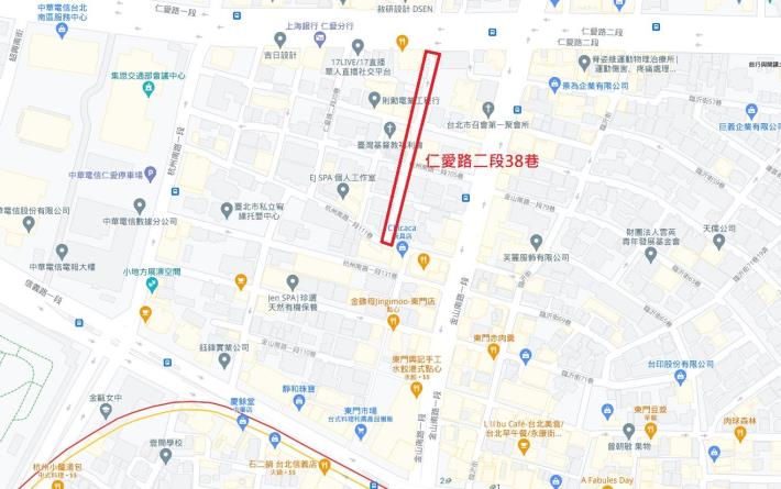 圖1. 仁愛路二段38巷平面位置圖
