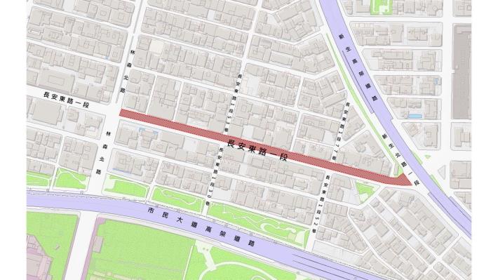 圖1 長安東路1段(林森北路至新生北路)路面更新範圍