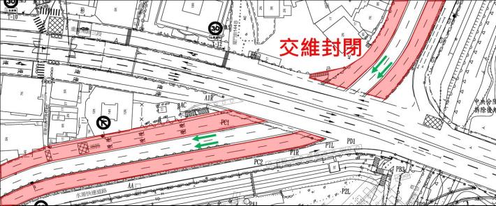 圖2 111年3月18日(夜間)施工路面刨鋪範圍圖