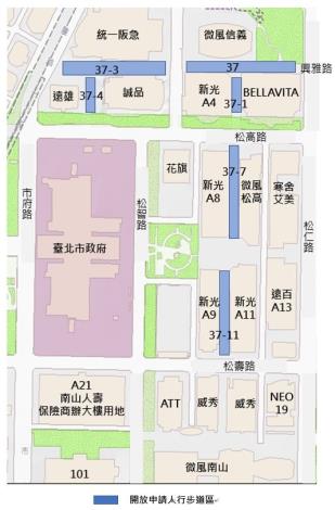 圖2 信義計畫區路燈旗智慧顯示屏開放路段示意圖