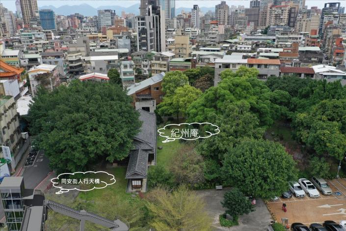 圖2紀州庵及同安街人行天橋相對位置