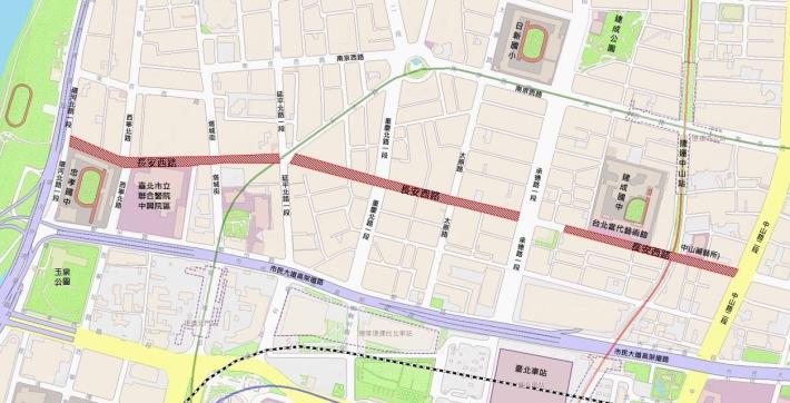 圖1長安西路(環河北路至中山北路)路面更新範圍