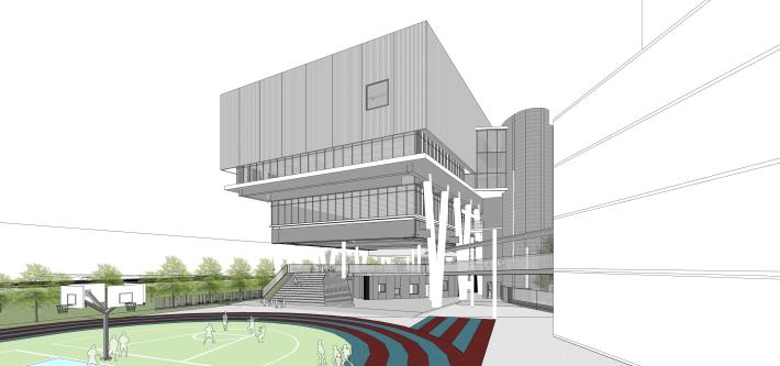 圖4-新建活動中心東向操場模擬透視圖