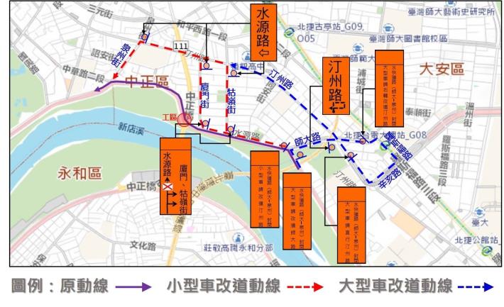 圖6 水源快速道路、水源路西向施工封閉改道動線說明