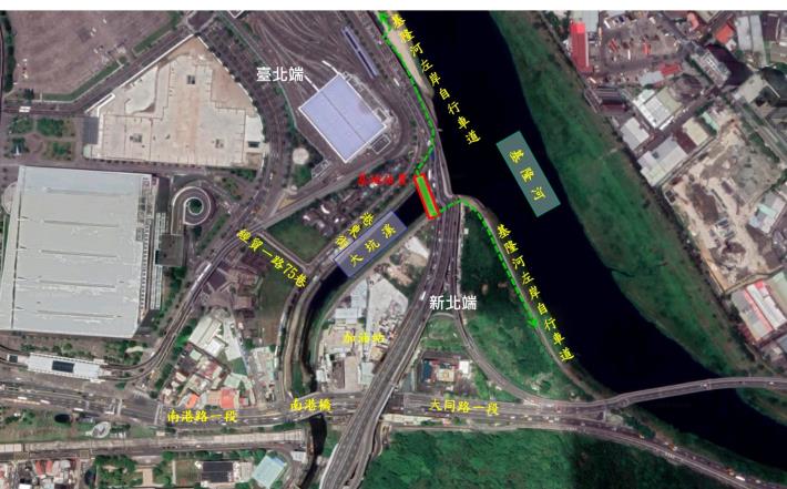 圖1-南港跨越大坑溪自行車道興建工程位置示意圖