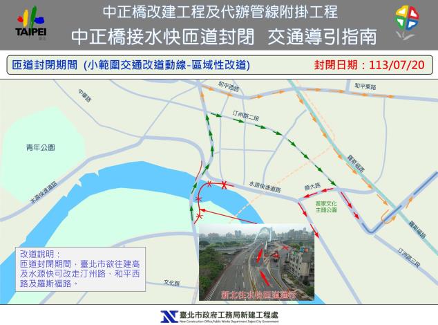 圖3 水源快速道路匝道封閉小範圍交通改道動線