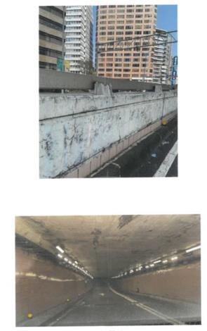 圖2 車行地下道壁面、拱頂及護欄待更新現況照片