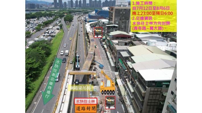 圖4水源快速道路往士林方向(青年路至萬大路)封閉施工空拍示意圖